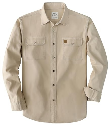 Dubinik® Chemise de Loisirs pour Homme à Manches Longues avec 2 Poches Poitrine boutonnées Comfort Fit, Kaki, L