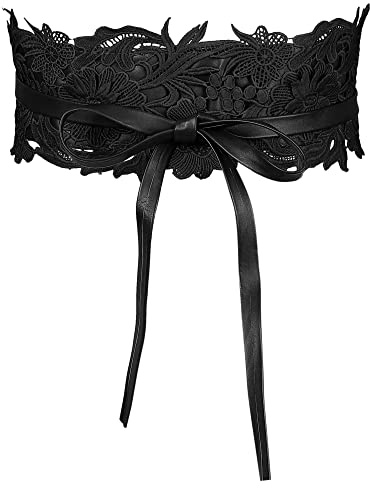 Allegra K Womens Lace Wide Waist Belt Wrap Around Obi Corset Cinch Belts Bowknot 65-80cm/25.59-31.50 Black
