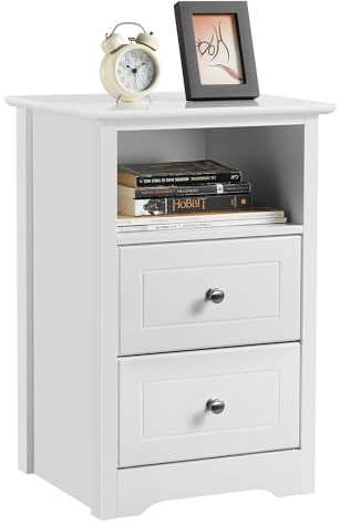 Yaheetech Mesita de Noche con Dos Cajones Mesillas de Noche Blanca Cajonera Mueble para Cama Dormitorio Madera MDF 40x35x60cm