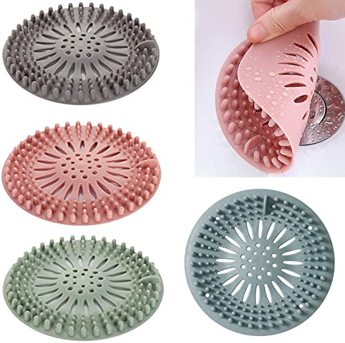 Filtro per Lavello in Silicone,4 pezzi filtro per capelli in silicone,Protezione Scarico Lavello,Coperchi di Scarico per Doccia,Adatto per Cucina,Vasca e Bagno,Drain Protector Filter