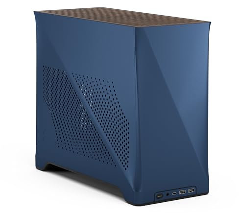 Fractal Design Era 2 ITX PC Case in Midnight Blue – Sleek Anodized Aluminum, Solid Walnut Top, Supports 3-Slot GPUs, PCIe 4.0 Riser Cable included