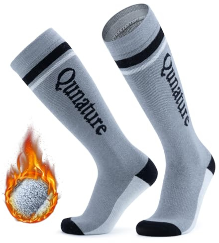 Qunature Skidstrumpor dam/herr termostrumpor 1 par Merino skidstrumpor varma ventilerande termiska skidstrumpor för vintersport skidåkning, snowboard, skridskoåkning fotstorlek 37–48, GRÅ, 37-42 EU