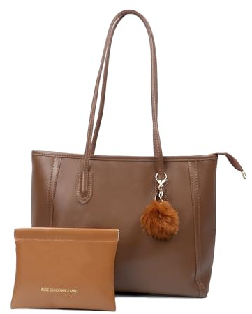 Mervokl Women's Tote Bag Large PU Leather Shoulder Bag Designer Brown Laptop Handbag with Zipper for School Work Leisure Travel Shopping,Gift with a Ladies Purse Organiser