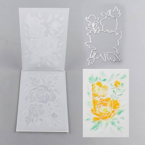 OTCRAFT 3D-präglingsmapp och metallform set för korttillverkning, präglingsmall papperskort präglingsstencil för gör-det-själv-scrapbooking fotoalbum kort pappershantverk dekoration 16 cm L x 11,5 cm