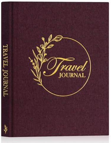 Lanpn Travel Photo Journal Book for Women Men with Prompt, Linen Travel Log Diary Scrapbook Notebook Memory Book with 15 Trips, Traveling Adventure Vacation Journal Travelers Gifts (Purple, 110 Pages)