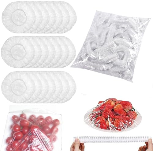 300 Unidades de Film Transparente, Cubiertas para Alimentos con Goma Elástica, Bolsas Herméticas, Dispensador y Campana para Moscas y Alimentos