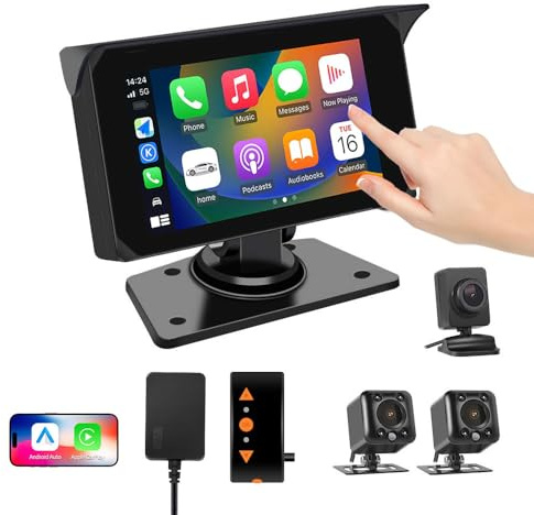 VSYSTO 3CH WiFi Truck Dash Camera, Parking Monitoring, Wireless CarPlay and Android Auto, GPS Navigation, Infrared Night Vision, 5 Truck Carplay Touchscreen 1080P Front, 720P Left and Right Camera