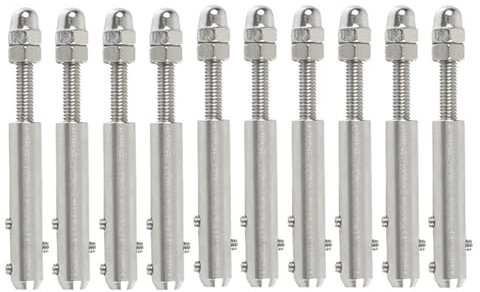 Aqxypas 10 piezas de abrazadera de tornillo de mano for cable de acero de 4 mm, espárrago roscado, accesorio de extremo de tensión con pernos de tornillo prisionero hexagonal, hebilla for poste de cub