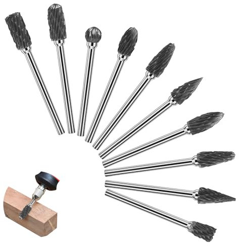 Chiluxendo Frese per Metallo Duro, 10 Pezzi Set di Frese Rotanti in Acciaio al Carburo di Tungsteno, Fresa per Ferro Duro, Rotary Frese con Codolo da 3 mm, Fresa per Metallo Intaglio Legno Raspa