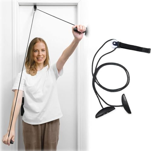 Puleggia per cavi fisioterapia della spalla, corda per ginnastica fitness con maniglie e chiusura, per spalle, per allenamento, riabilitazione, riabilitazione, mobilità della spalla, nero