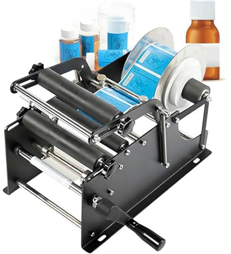 Manuell rund etiketteringsmaskin med tryckstång, etiketteringsmaskin för rund flaska, självhäftande etiketteringsmaskin, justerbar plast