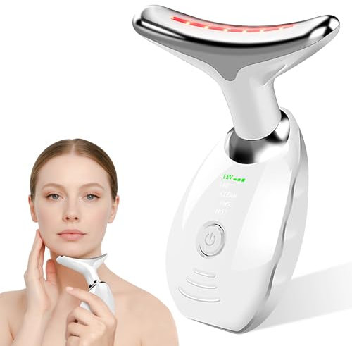 Massaggiatore Viso antirughe, Massaggiatore per la tonificazione e il rassodamento della pelle, terapia con luce rossa, EMS gua sha a 45°C, lifting viso e anti-età con 7 colori e 3 modalita led.