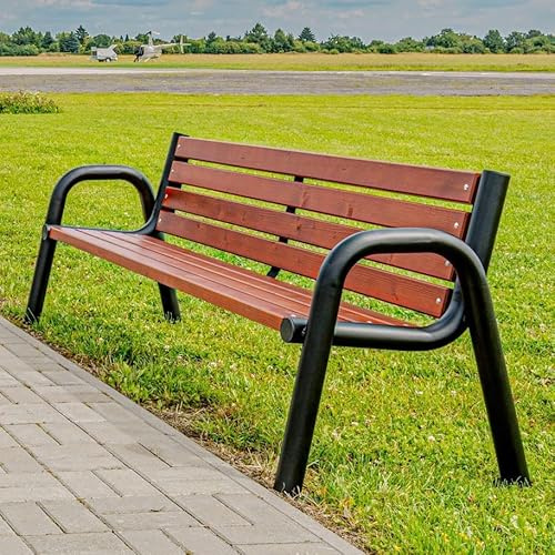 REKORD Banc de Jardin 196 x 64 x 76 cm Banc d’extérieur Robuste en métal et Bois avec Dossier résistant aux intempéries pour Parc terrasse et Avant-Cour - Spartan BIS – Palissandre