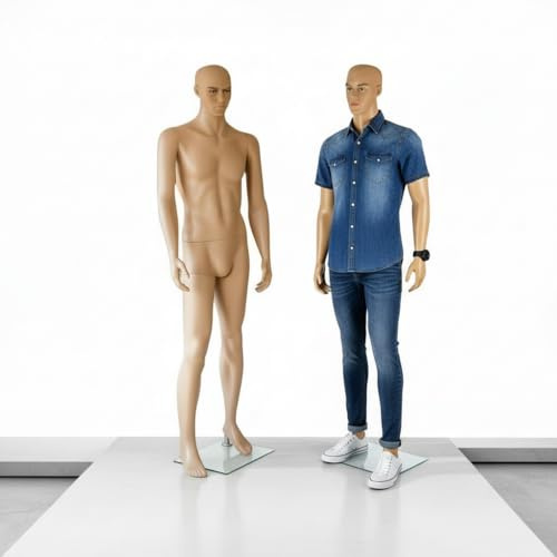 Mucola Schaufensterpuppe Mann 185 cm – Männliche Schneiderpuppe mit beweglichen Gelenken – Realistische Schaufensterfigur Herren-Mannequin mit Glas-Standplatte – Abnehmbarer Kopf & Arme