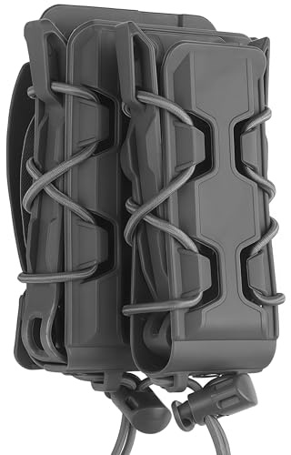 Gexgune Portacargadores Doble - Compatible con MOLLE y Montaje en cinturón, diseño de liberación rápida para Cargadores de 5,56 y 9 mm, Soporte Seguro para Caza y Tiro (Grey)