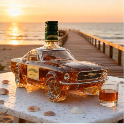 3D Whiskykaraff, handblåst glaskonst, spritflaska, bardekoration (bil)