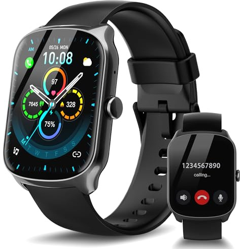 Montre Connectée Femme Homme avec Appel Bluetooth, 1.95HD Ecran Incurvé Smartwatch Podometre/Sommeil/Cardiofrequencemetr, Montre Sport avec 110+ Modes Sportifs, Montre Intelligente Étanche IP68 Noir