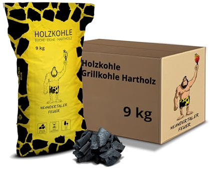 Neandertaler Feuer Holzkohle Grillkohle Buche - Charcoal 9 kg BBQ Kohle für Grill Smoker Kamin | Grillholzkohle aus Laubholz Buchenholzkohle | Restaurant Qualität