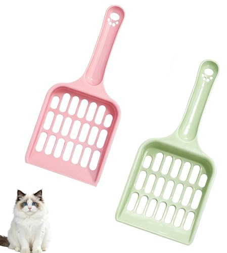CUWERFO 2 PCS Cat Litter Scoop, Cat Poop Scoop, Litter Tray Scoop, Poop Scoop Cat Litter, for Easy Litter Box Cleaning, Suitable for Cat Owners(Green/Pink)