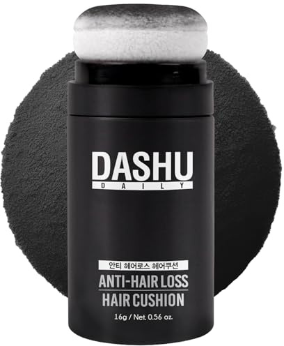 DASHU Hair Fibers for Thinning Hair 0.56oz - Korean Hair Cushion Waterproof, Bald Spot Cover Up for Men, Gray Hair Coverage Root Concealer, Hairline Powder, Hair Loss Concealer, Black