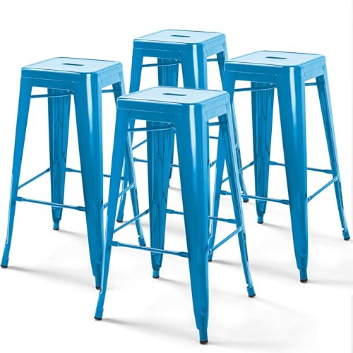 Oviala Lot de 4 tabourets de Bar en Acier Bleu Brillant