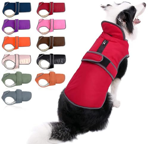 MIGOHI Hundemantel, reflektierend, wasserdicht, mit Fleece gefüttert, Stormguard, Rot, M