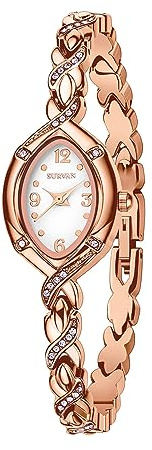 SURVAN WatchDesigner Orologio Donna Bracciale al Quarzo Analogico Elegante Moda con Cinturino Gioielli Bracciale con diamanti in Acciaio Inossidabile con Quadrante Ovale Impermeabile（OroRosa）
