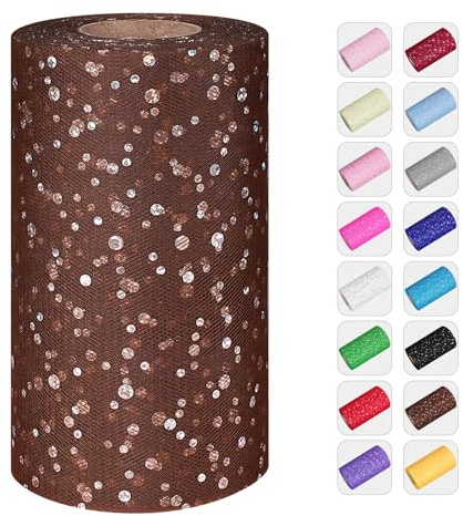 Glitter Tulle Rolls, 6' by 50 Yards (150FT) Sequin Tulle Netting Fabric for Tutu Skirts Sewing Birthday Wedding Party Decoration (Brown)