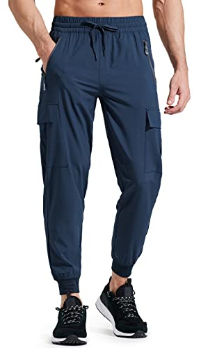 Libin Men's Lightweight Joggers Quick Dry Cargo Hiking Pants Track Running Workout Athletic Travel Golf Casual Outdoor, Navy M