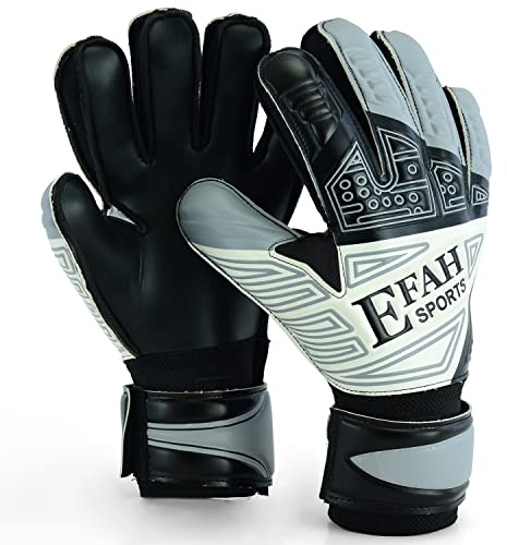 EFAH SPORTS Football Goalkeeper Gloves For Kids Boys Children Youth Soccer Goaile Glove With Fingersave and Double Wrist Protection Strong Grip Palms (Size 4 suitable for 6 to 9 years old, Grey)