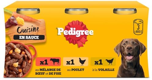 Pedigree Cuisine Repas pour Chien - Boîtes en Sauce pour Chien Adulte - 3 variétés - 3x800g - Pack de 4