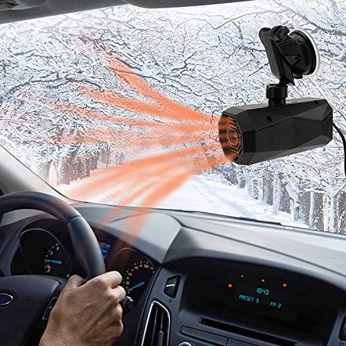 DAZZTIME Auto Heizlüfter,12V 150W Tragbare Autoheizung,Auto Heizung Entfroster mit 360° Drehbasis Heizung Mit Luftreinigungsfunktion für Auto Windschutzscheibe Schneller Heizlüfter Defroster (B)
