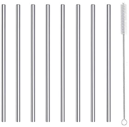 morneve Cannucce Corte in Acciaio Inox, Piccole Riutilizzabili Cannucce in Metallo Inossidabile per Cocktail Rock Gin in Vetro Barattolo, Forniture Feste con Spazzola, Argento 8 Pezzi