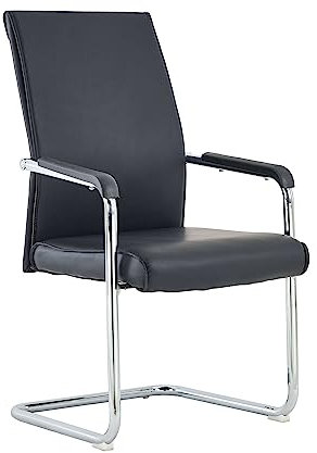 goodsforbusiness Freischwinger Besucherstuhl Kunstleder schwarz, Gästesuhl Gestell Chrom, Empfangsstuhl Schwingstuhl hohe Rückenlehne, Bürostuhl