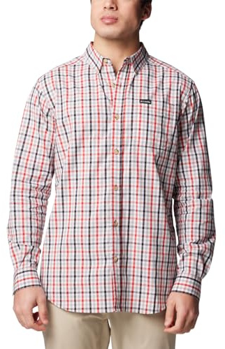 Columbia Rapid Rivers II - Camiseta de Manga Larga con Botones para Hombre, Opaca, Sail Red Everyday Gingham, L