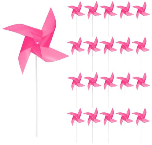 sourcing map 50pcs Windmills for the Yard Garden 15.7 x 9.1 4 Leaves Pinwheels Wind Mills Spinners Windproof Waterproof Bird Devices with Stakes for Patio Decor, Pink