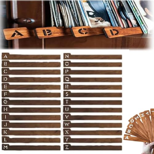 Séparateurs de disques vinyles en bois, 26 guides de rangement pour disques vinyles alphabétiques de A à Z, séparateur de livre, intercalaires pour caisses d'album, collection de bibliothèque