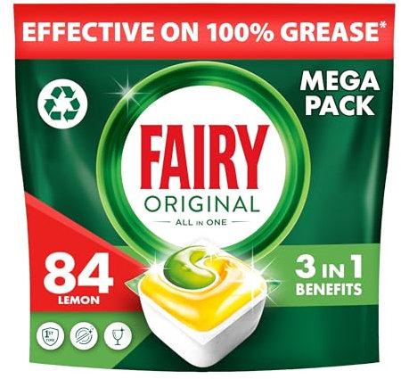 Fairy Detersivo Pastiglie Lavastoviglie Brillantante, 84 Capsule Lavastoviglie, Original Limone, Azione Pulente Al Primo Lavaggio, Efficace Sul Grasso Incrostato Con Azione Brillante