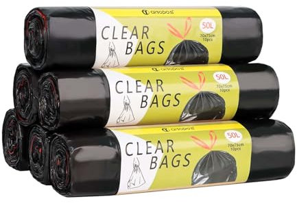 Aitodos® 60PCS Sacchi Spazzatura-50L, LxH: 70x75cm, Nero, Polietilene-Sacchetto Della Spazzatura, UE Adatto per la Maggior Parte dei Medi ''50L'' Pattumiera, Adatto per Cucina e Soggiorno