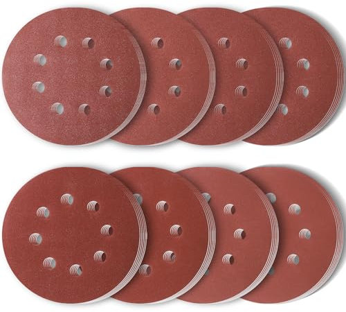REJOECE 40 Piezas Discos para lijas 125mm,lija circular con 8 Agujeros Discos de Pulir para Lijadora Excéntrica y Lijadora Orbital (P320/P400/P600/P800/P1000/P1200/P1500/P2000 granos)5 Pulgadas