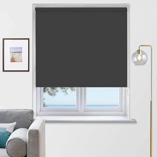 Rehan & Co Blackout Fabric Roller Blinds Grey Blind (120W X 165H cm) | Thermal Insulated Blackout Blinds Easy Fit Child Safe Trimmable UV Protection Home Office Window Blinds