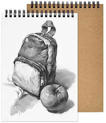Litinliv 2 Stück Skizzenbuch A4, A4 Zeichenblock Hardcover, 160GSM Spiralgebundenes Leerseite Skizzenbuch, 60 Seite Künstler Skizzenblock, Zeichenpapier, Kraft Cover Zeichenbuch für Erwachsene Kinder