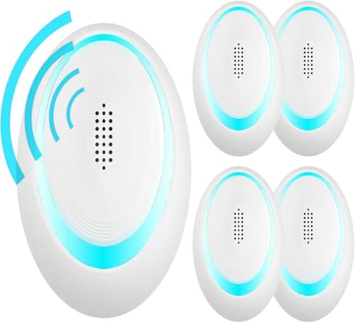 Repelente Ultrasónico de Plagas, 4 Pack Repelente Mosquitos Insectos para Interiores Anti Cucarachas, Moscas,Mosquitos,Ratones,Arañas 100% Inofensivo para Mascotas y Humanos
