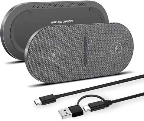 VNBBT 2 in 1 Wireless Charger,[New Update] 40W Double Wireless Charging Station for iPhone 16/16 Pro/15/14/13/12/11/8/Airpods,Dual 20W Fast induction charge mat For Samsung Galaxy/Buds3-Grey