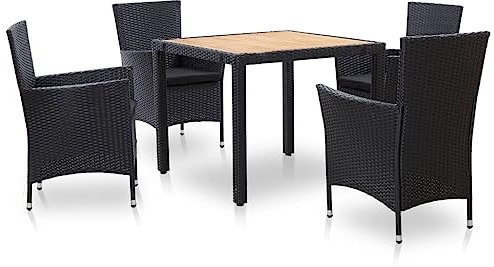 5-TLG. Garten-Essgruppe mit Kissen Poly Rattan Schwarz,Elegante Polyrattan Essgruppe SchwarzNatur: Bequem und pflegeleicht für Garten und Terrasse Gartenmöbel