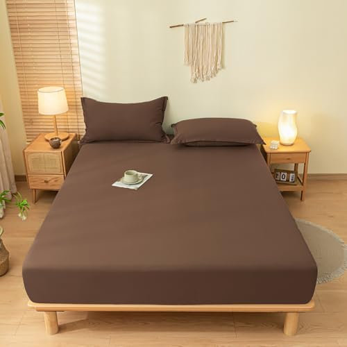 Covebett Spannbettlaken 160x200cm Braun Dunkelbraun Uni Bettlaken Matratzenschoner Superweiches Spannleintuch Premium Weich Mikrofaser Spannbetttuch für Boxspringbett Topper Matratze bis 30 cm