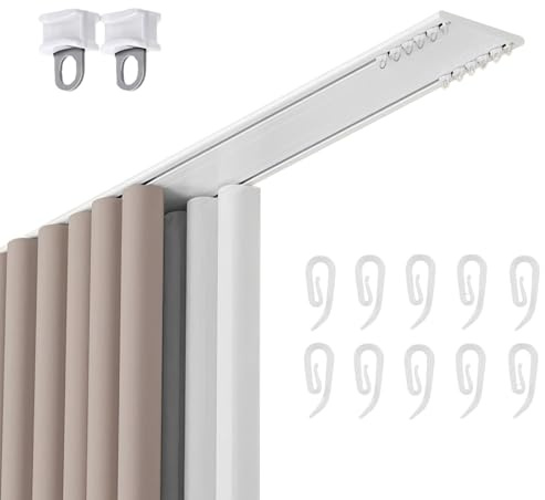 Binario per Tenda A Doppia Fila Silenzioso, Ultra-Sottile Binario Tenda Soffitto Alluminio Scorrevole Bastone Tenda Spessore 6mm con Carrucola E Gancio(Champagne,100cm(39.6in))