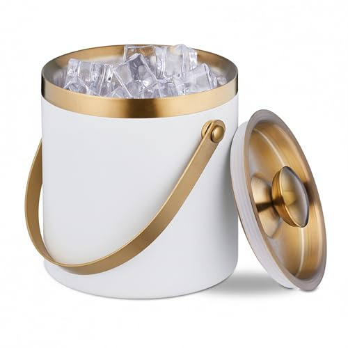 Relaxdays Seau à Glace, Acier Inoxydable, à Double paroi, récipient avec Couvercle et Anse, 1,5 L, Contenant glaçons