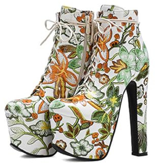 WOkismD Botines de tacón Alto de Plataforma de 17 cm para Mujer con Cordones y Correa en el Tobillo,Amarillo,35 EU