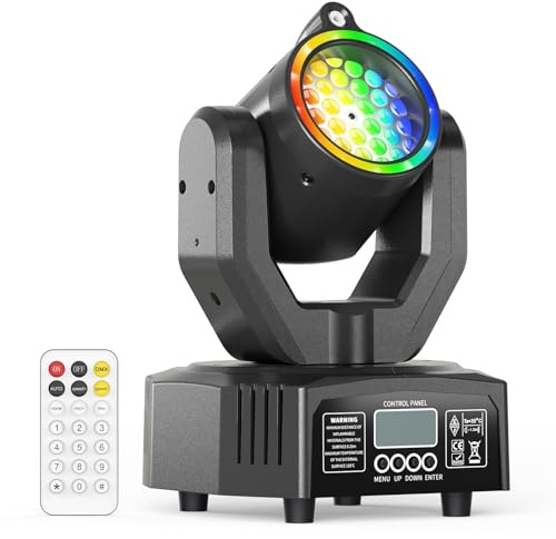 Mini Lámpara de Escenario Cabeza Móvil 30W, Luz de Discoteca RGB LED con Control Remoto Gobo DJ Efectos de Iluminación DMX512 Estroboscópico con Apertura para Fiestas Bar KTV Bodas